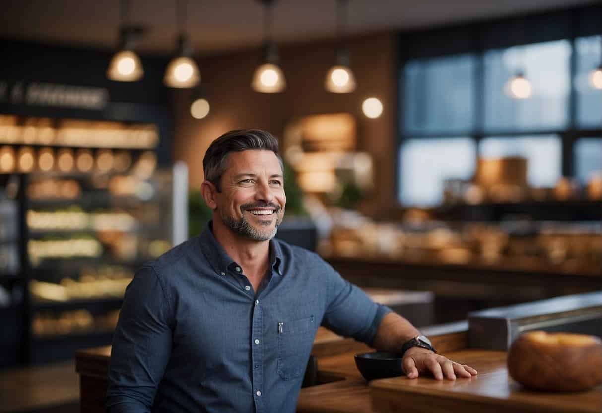 A small business owner captivates an audience with a compelling story, using vibrant and captivating visuals to enhance the narrative