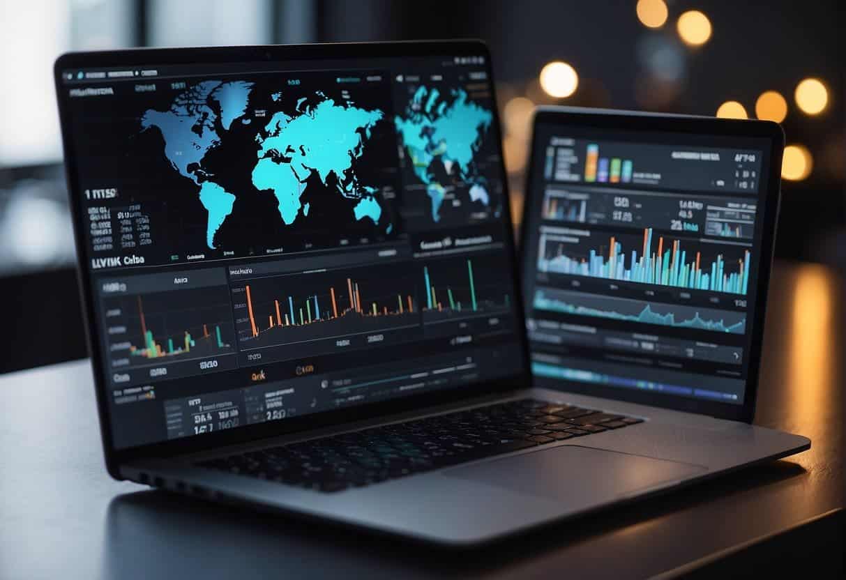 A computer screen displaying various social media analytics charts and graphs, with a focus on key metrics and trends