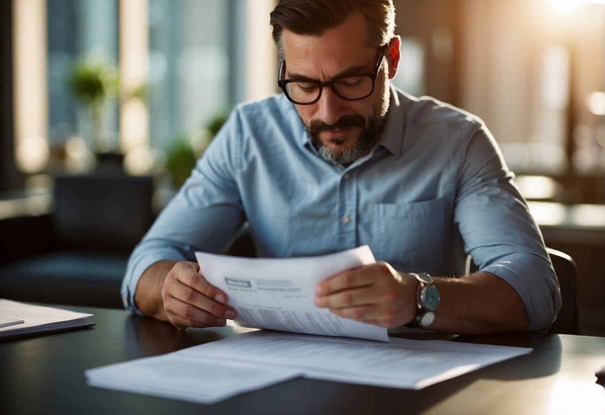 A business owner reviewing documents, brainstorming, and drafting a social media policy for their small business