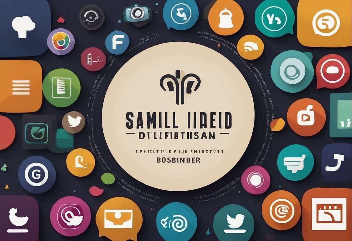 A small business logo and social media icons are surrounded by a cohesive color palette and typography, reflecting the brand's identity and voice