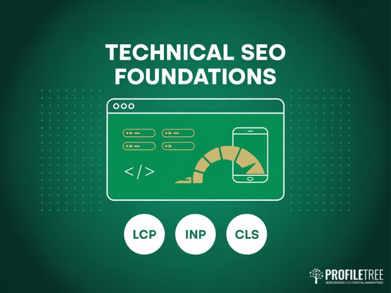 Flat vector graphic showing technical SEO foundations that survive every Google's Algorithm Update