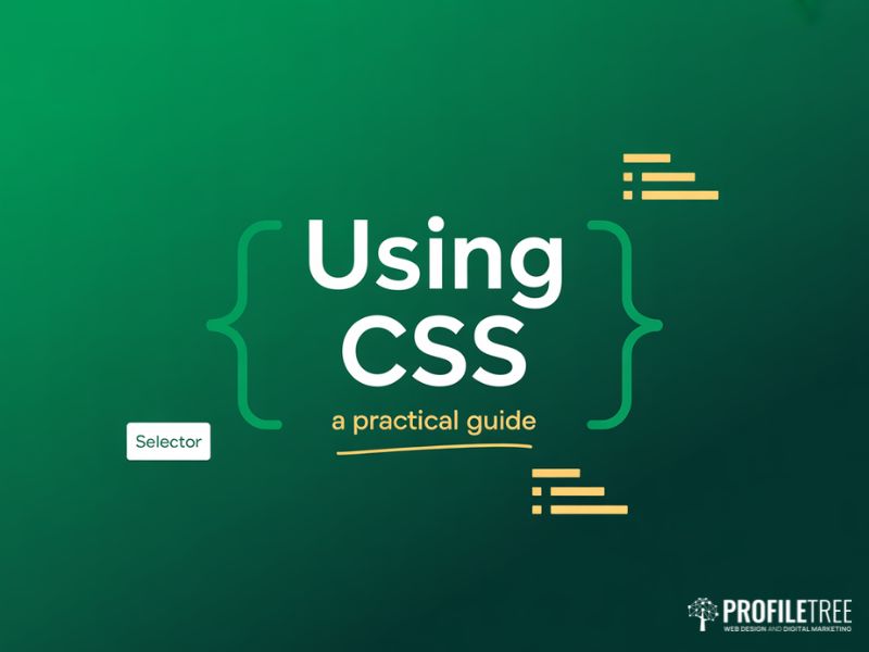 Using CSS practical guide cover image with stylesheet syntax illustration on a green background