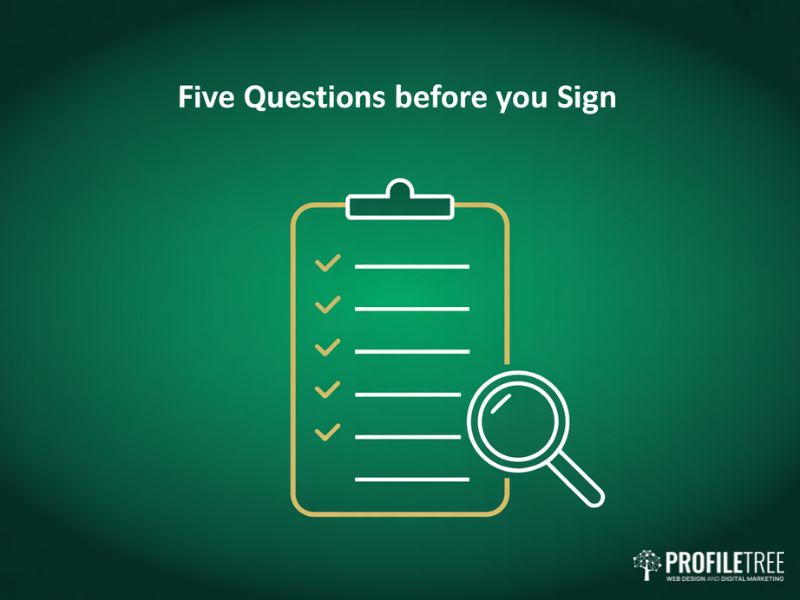 Checklist illustration showing the five questions to ask before choosing a Branding & Website Packages partner