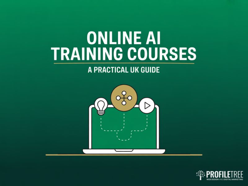 Flat vector hero illustration introducing a guide to Online AI Training Courses for UK professionals