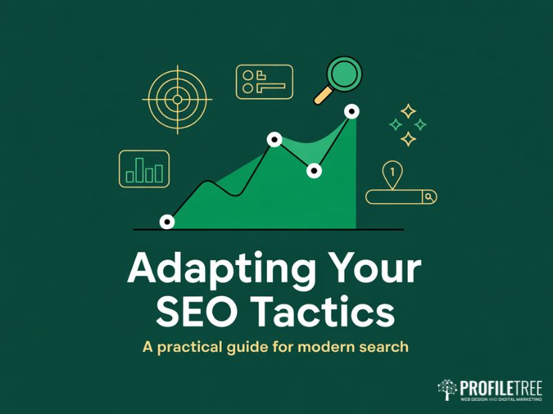 Hero illustration of a rising line chart and search icons representing modern SEO Tactics for organic growth
