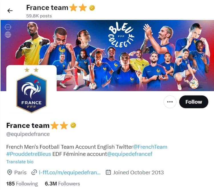 Digital Presence Euros - France Twitter-X Screenshot