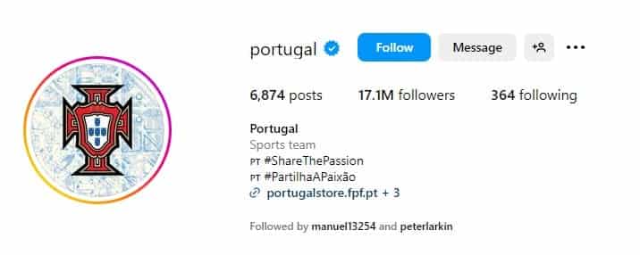 Digital Presence Euros - Portugal Instagram Screenshot