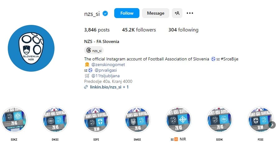 Digital Presence Euros - Slovenia Instagram Screenshot