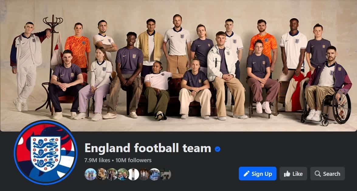 Digital presence euros - England Facebook Screenshot