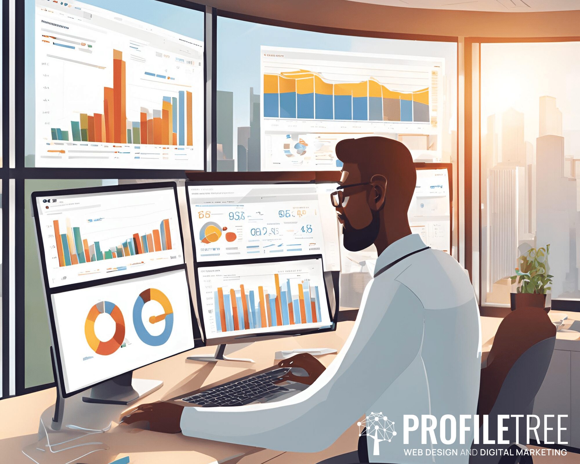 A man sitting at a computer leveraging Google Ads insights for data-driven SEO strategies