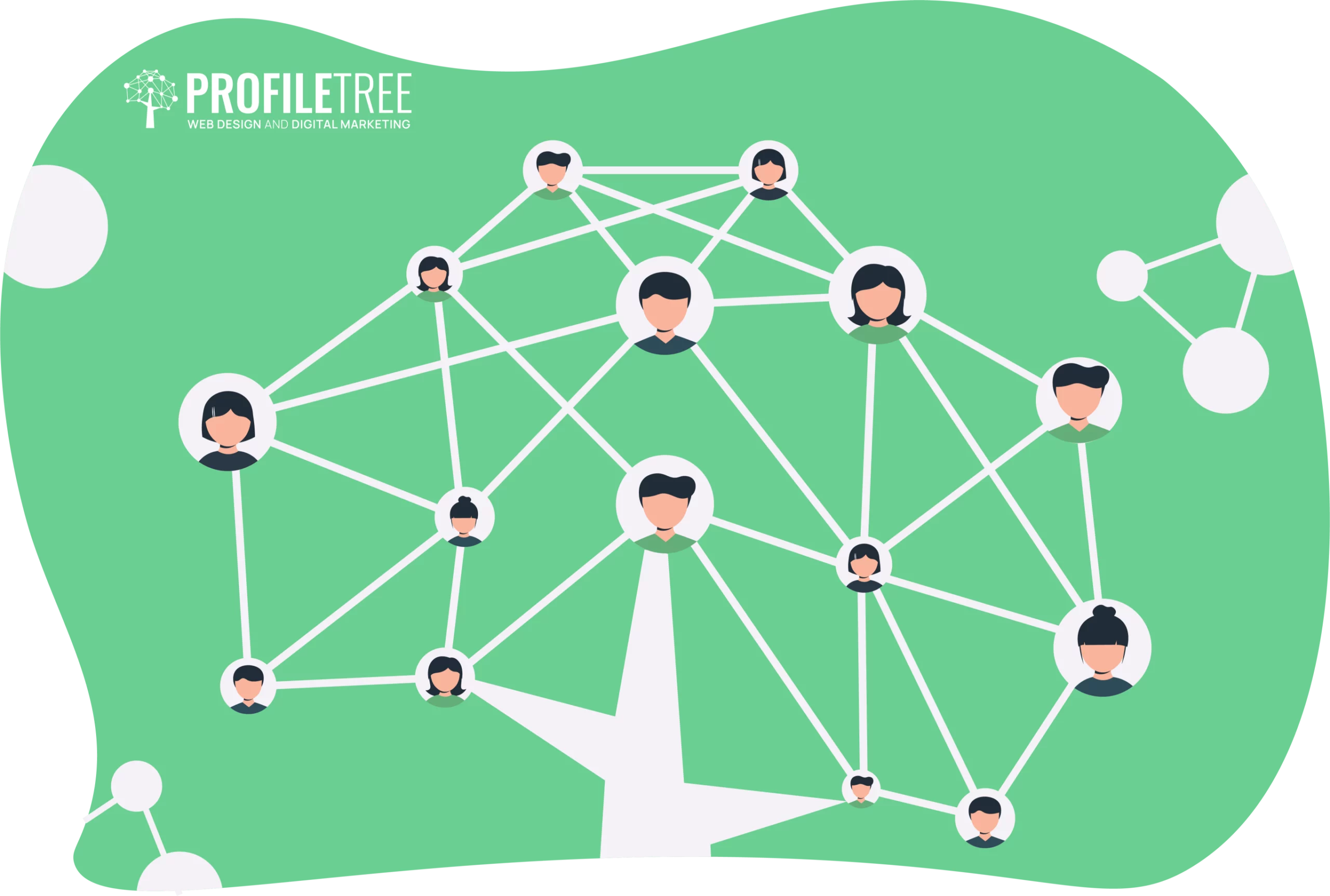 Illustration of a green tree shape with interconnected icons of people, representing an effective communication network.