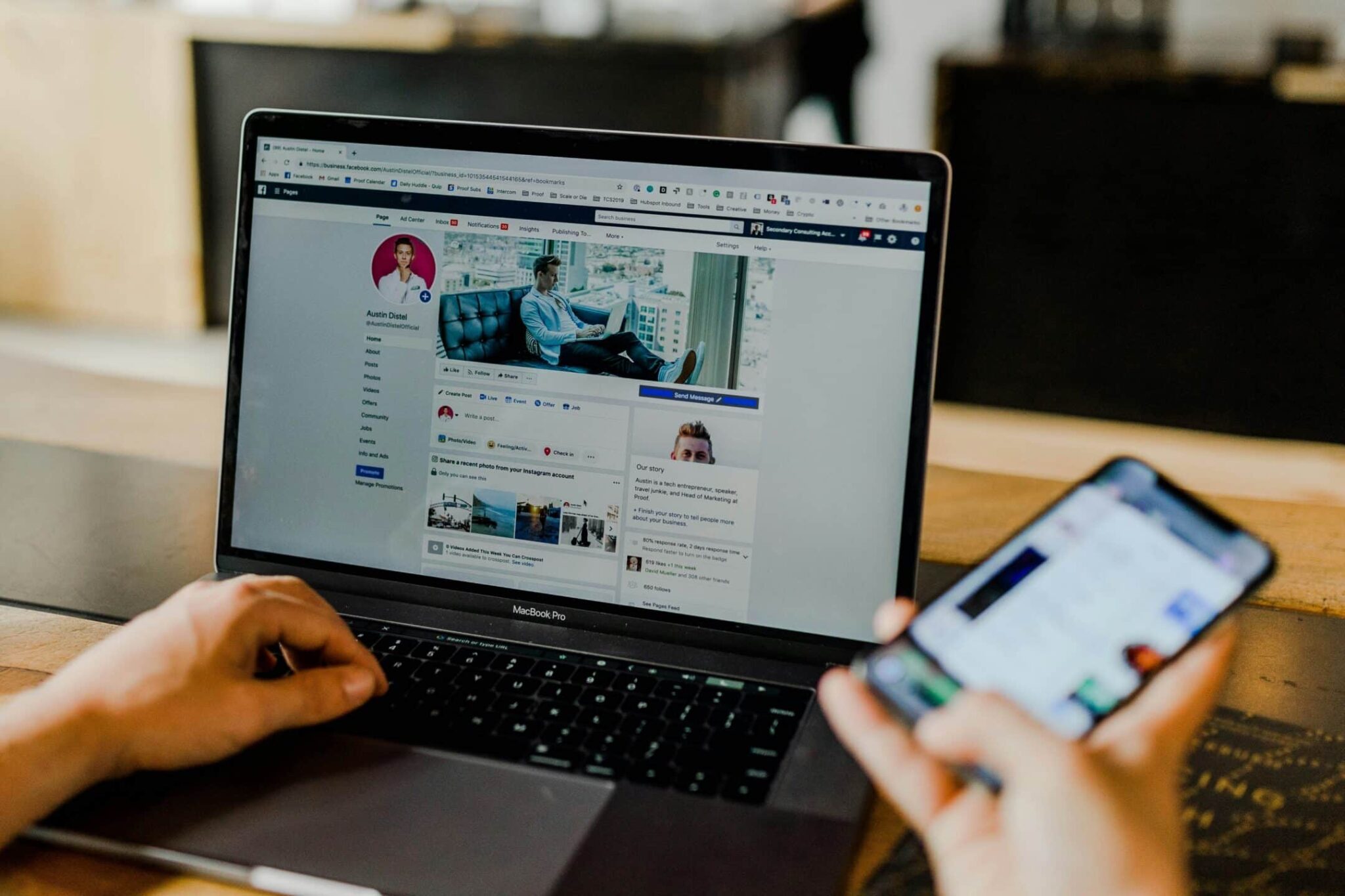 Competitor analysis of digital marketing being conducted on a laptop and phone