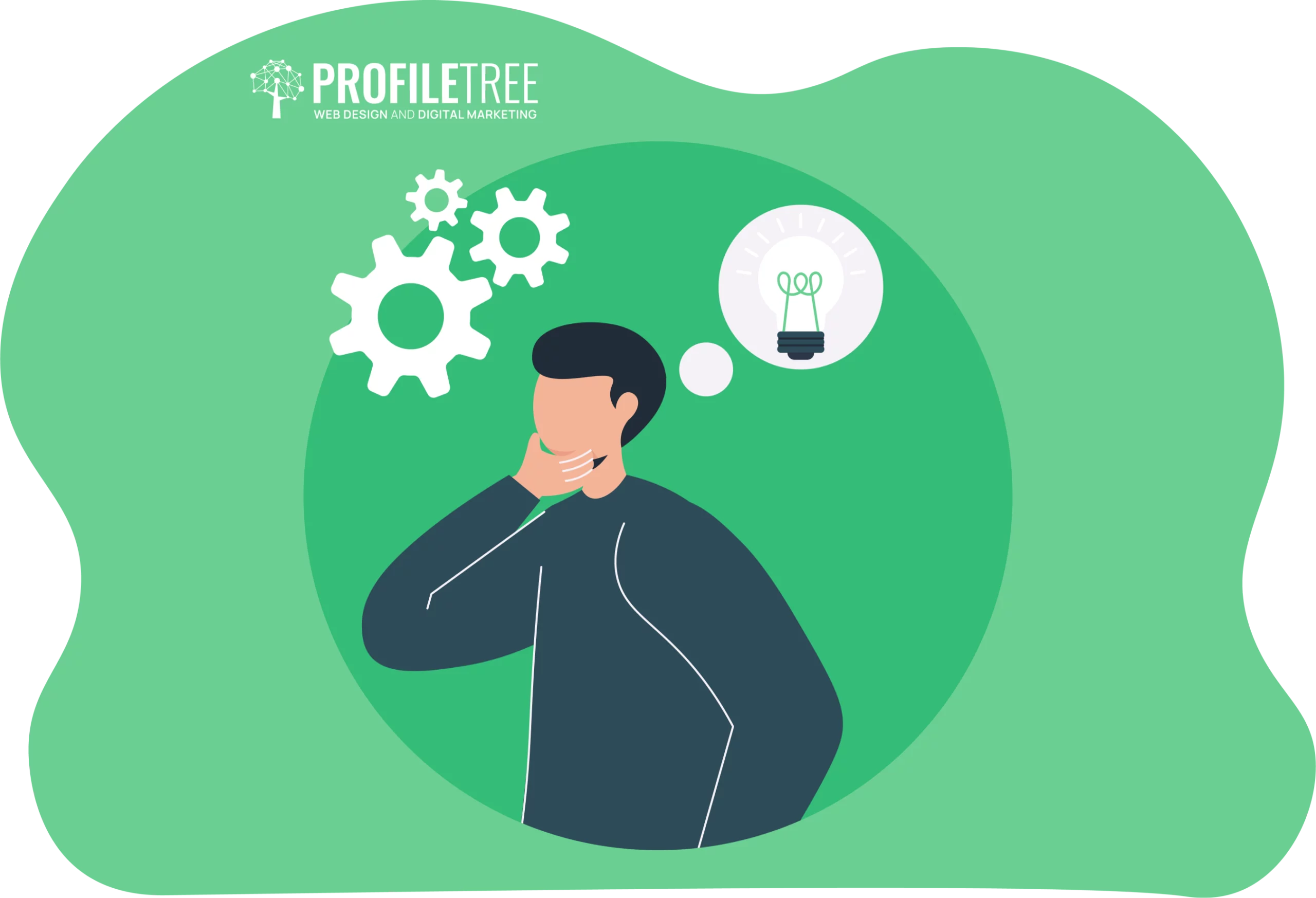 Illustration of a person deep in thought, illuminated by a light bulb and gear icons, symbolizing the decision-making processes essential for leaders.