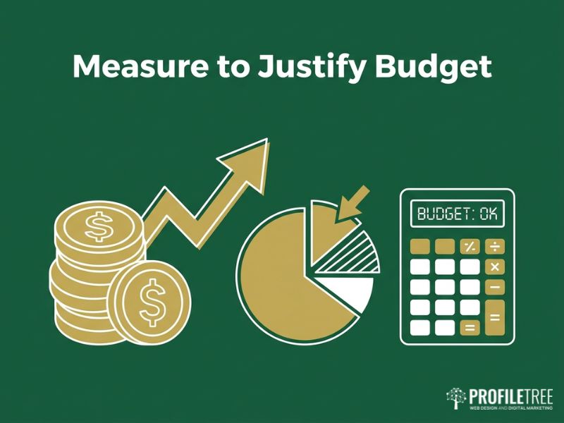 Vector illustration of justifying budgets with top analytics tools, green background, gold finance icons