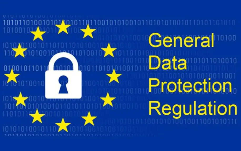 A padlock icon surrounded by yellow stars on a blue background with binary code, representing the EU flag, and the text “General Data Protection Regulation” highlights GDPR Training.