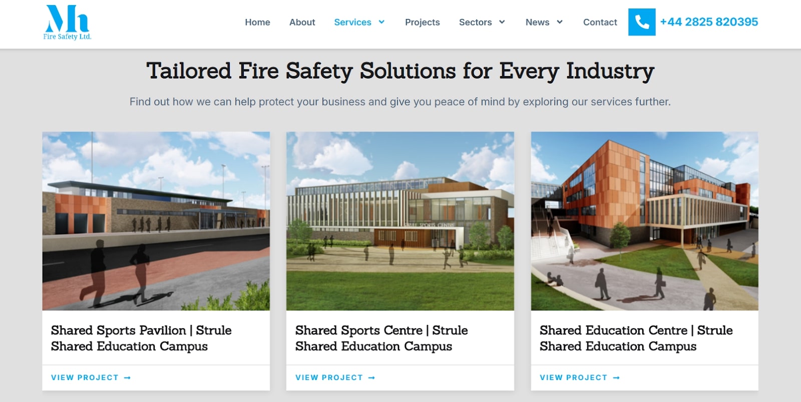 Screenshot of projects section with Fire Safety website - Website Design for UK Consultancy Firms