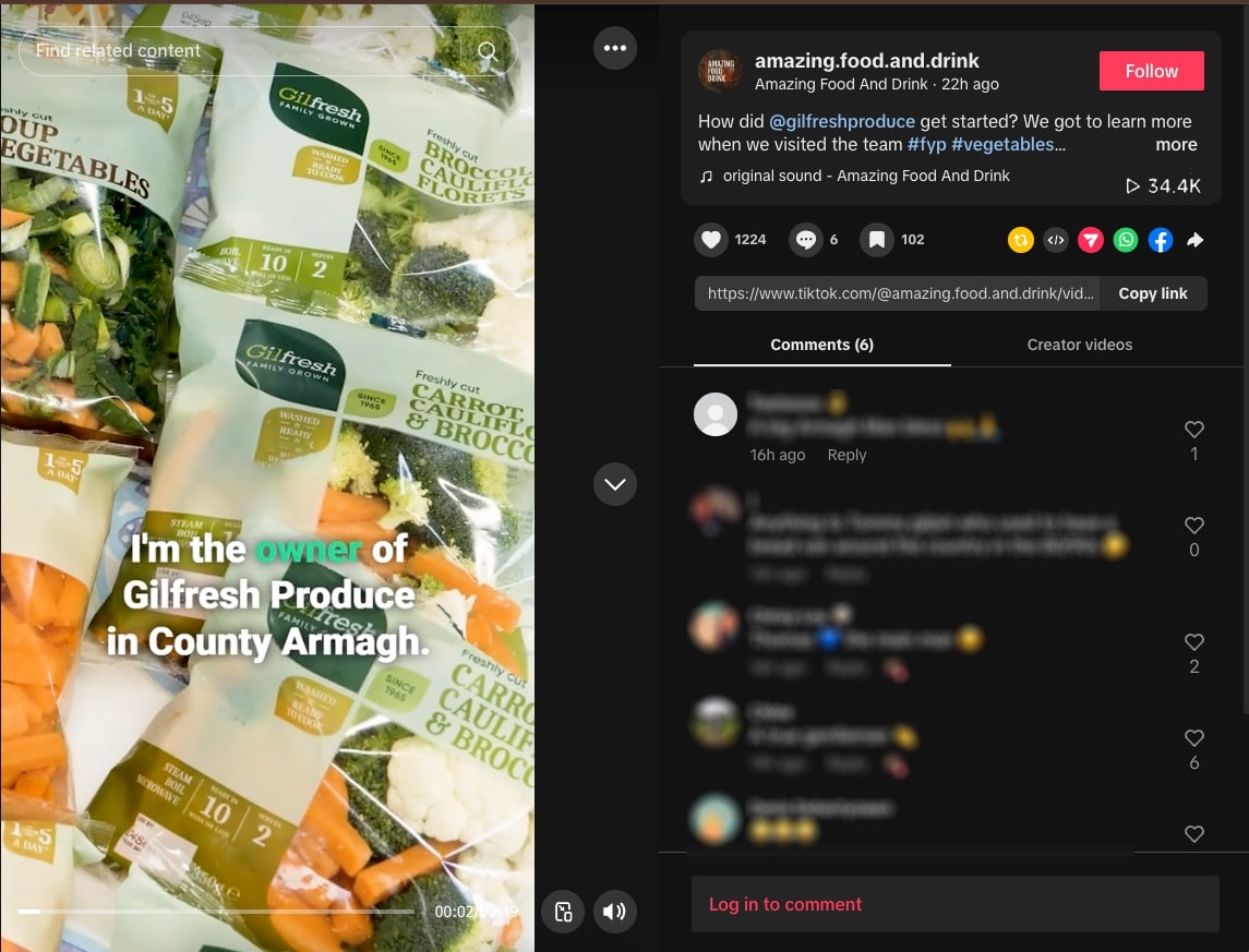 Screenshot of TikTok showing popular content and comment section