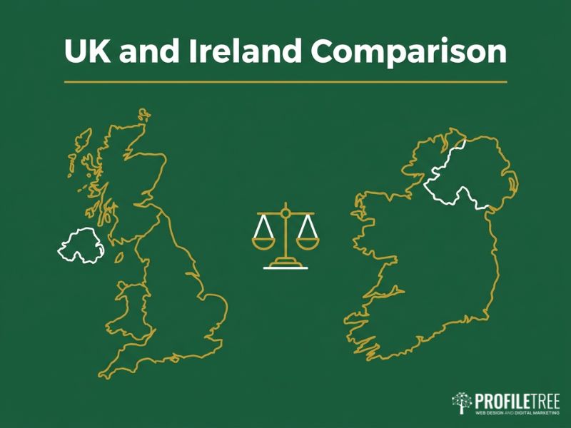 UK and Ireland comparison of SME Content Marketing Benchmarks shown with two map outlines on dark green