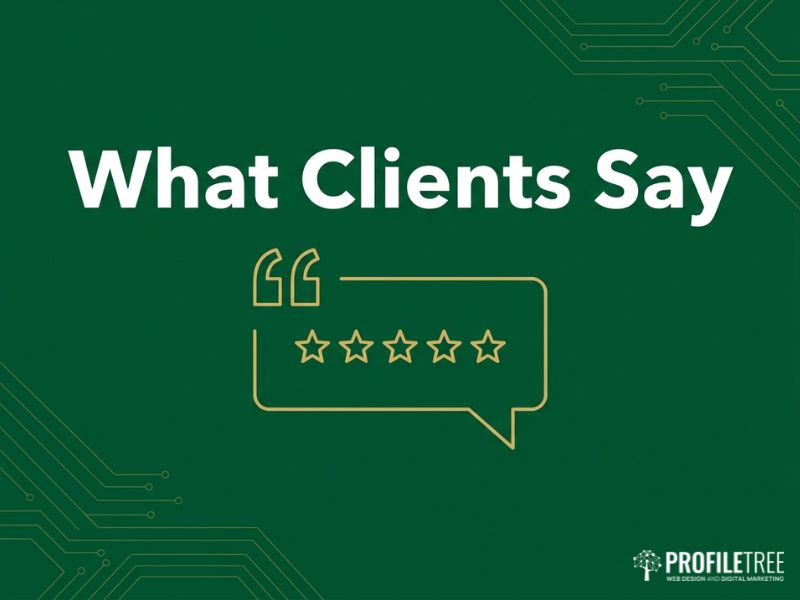 uotation mark, five-star rating and speech bubble icons for Northern Ireland Copywriting Services client testimonials, dark green and gold vector graphic