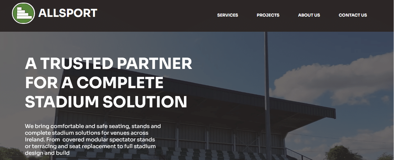 Allsport Ltd stadium construction website redesign by ProfileTree, Northern Ireland