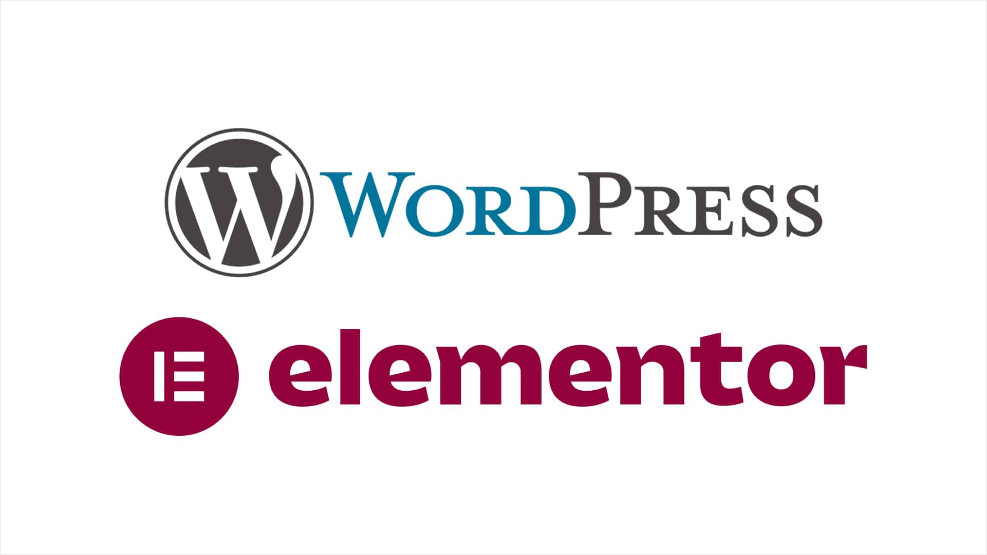 WordPress logo and name in blue and gray above the Elementor logo and name in maroon on a white background.