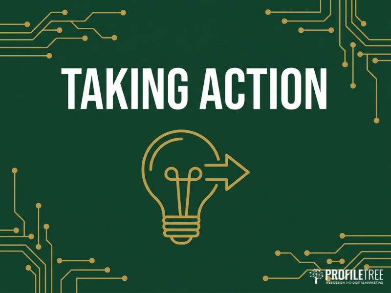 What Is Google Analytics action icon: gold lightbulb and arrow on a dark green background