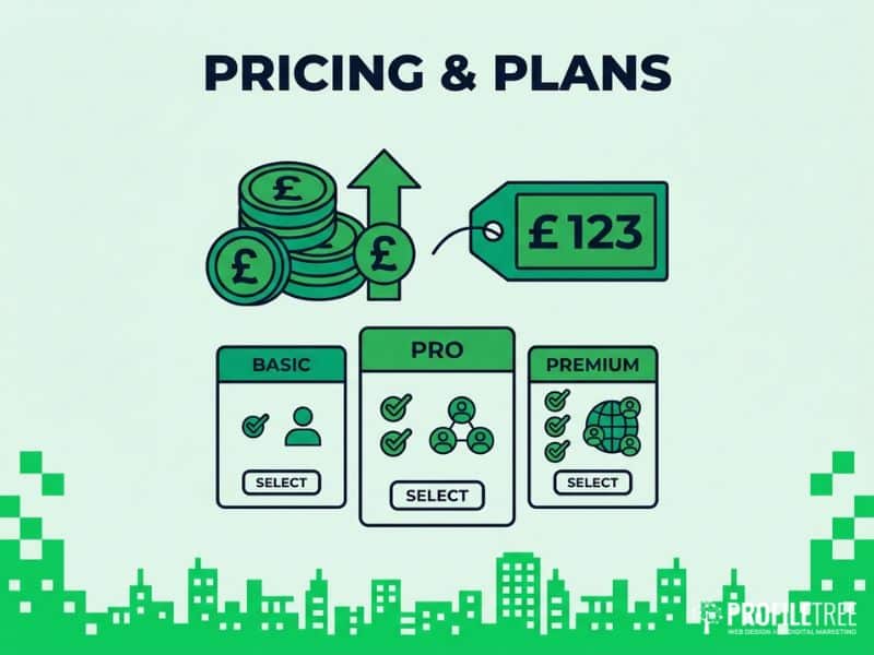 YouTube Premium pricing graphic with pound coins and plan cards in green vector style.