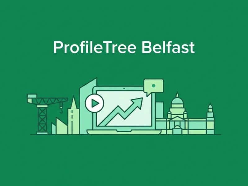 ProfileTree Belfast digital marketing and web design agency hero graphic with Belfast skyline icon