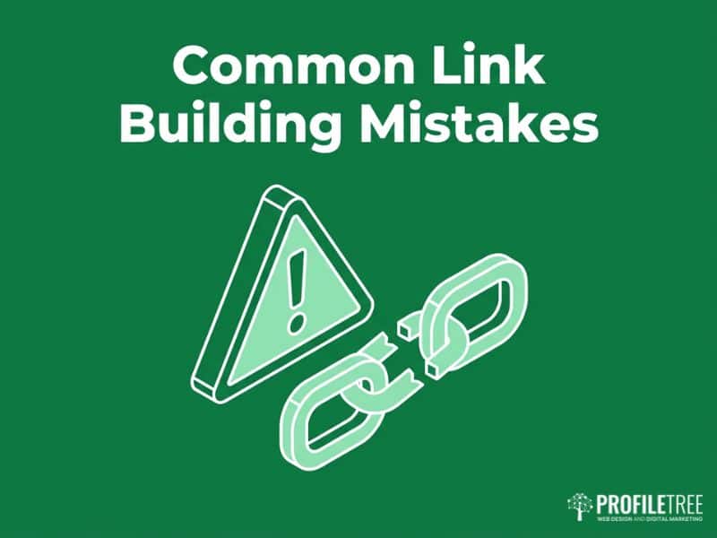 Common link building strategy mistakes, warning triangle and broken chain icon