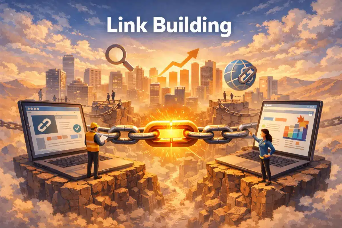 Create a different landscape image for an article about "Link Building Services"