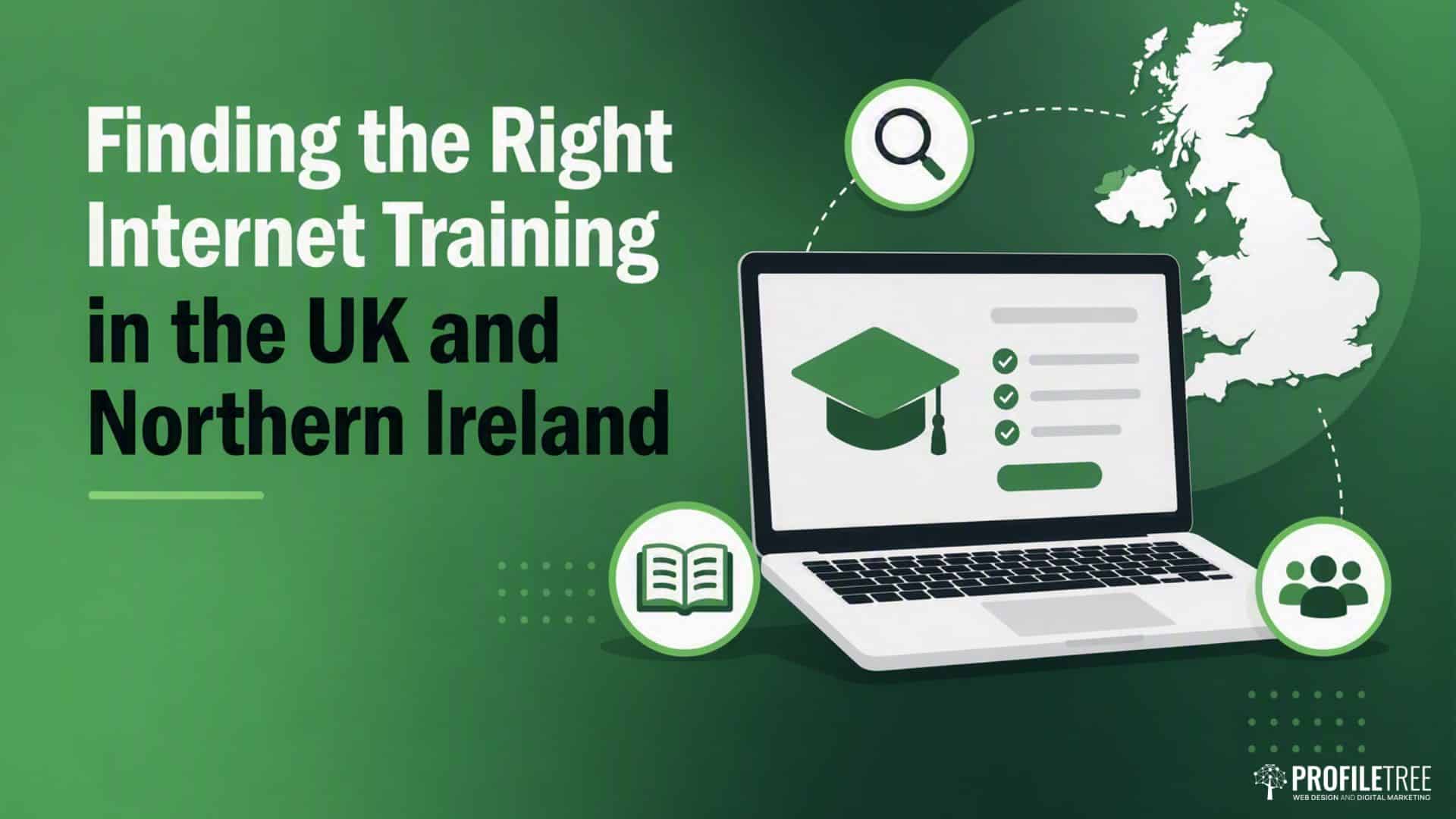 A graphic shows a laptop with education icons, a map of the UK and Northern Ireland.