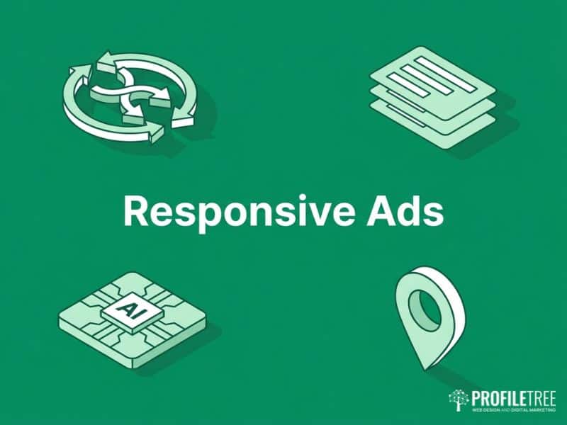 Green vector image linking Dynamic Keyword Insertion to responsive search ads, with rotation and AI icons.