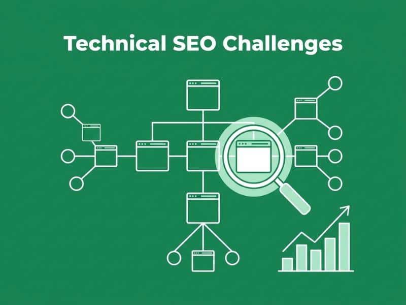 Technical SEO challenges illustrated through a website structure diagram