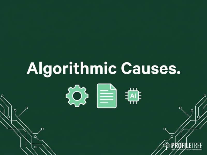 Vector icons of a gear and document representing algorithmic causes of organic traffic drops