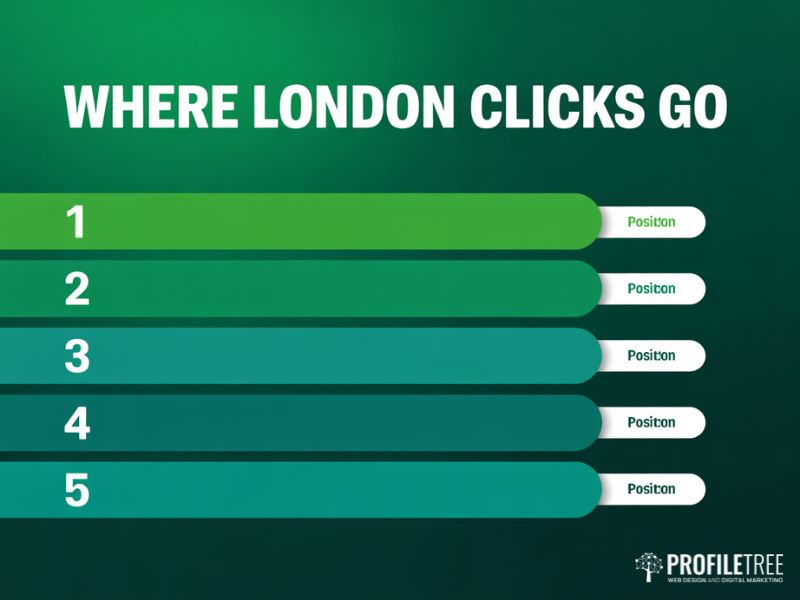 Bar chart showing click distribution by position, illustrating why top-ranking SEO techniques matter in London