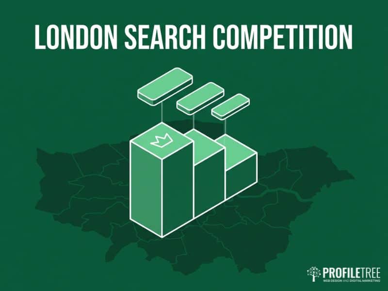 Vector graphic showing SEO Techniques for competing in London search results and ranking positions