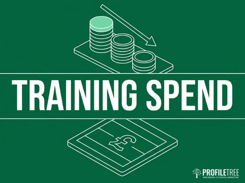 Isometric vector illustration of falling training budgets set against Learning Management System cost per learner in the UK.