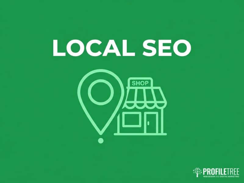 Local SEO for banking institutions illustrated with a map pin and branch icon