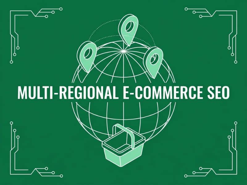 Vector illustration of a wireframe globe with connected location pins representing SEO Strategies for Multi-Regional E-Commerce across international markets.