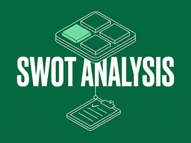 Vector illustration of a four-quadrant grid representing a SWOT analysis for UK and Irish businesses