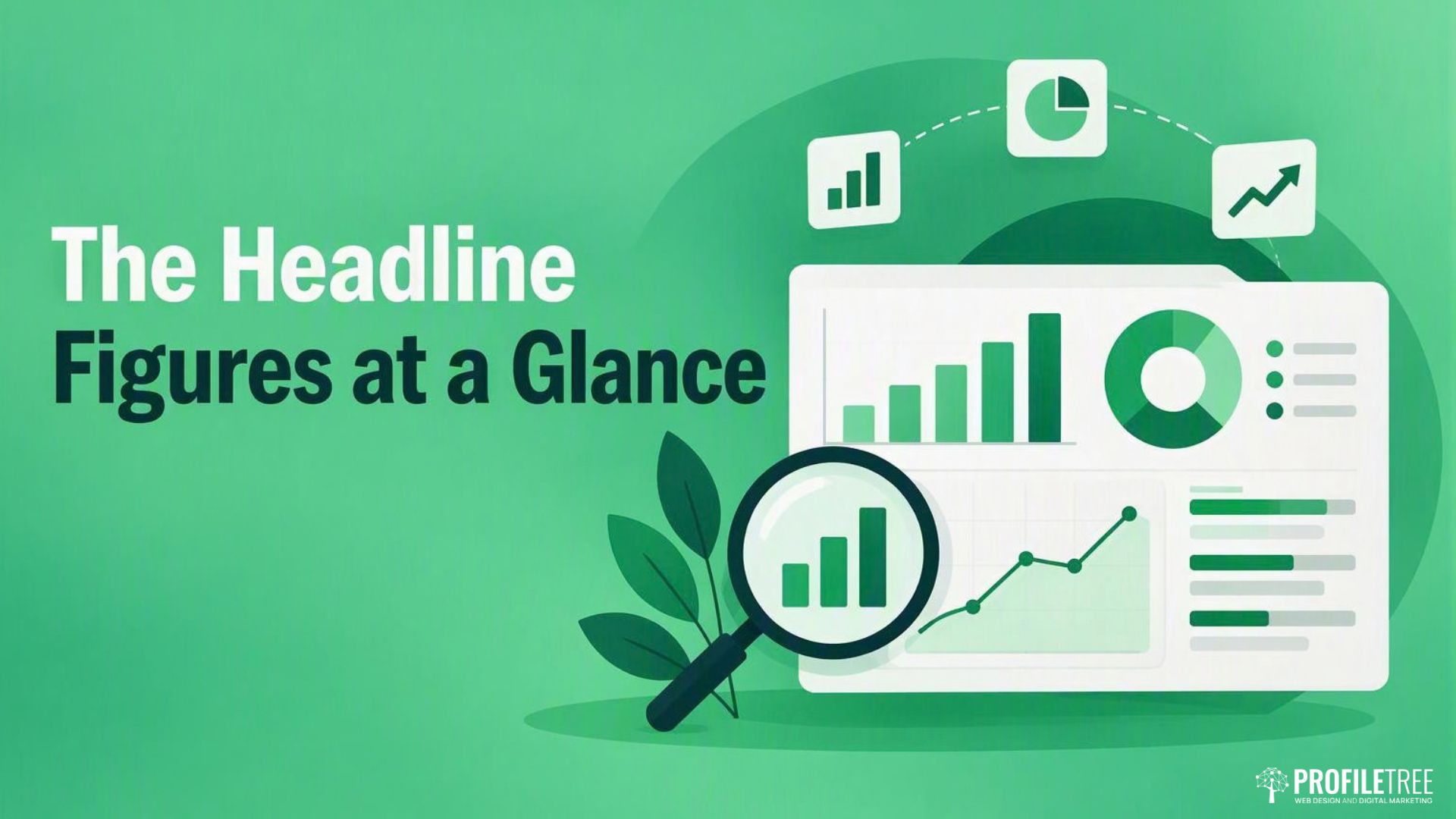 Text reading The Headline Figures at a Glance next to a magnifying glass over an AI training document displaying various data charts and graphs.