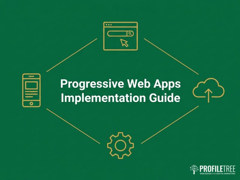 Progressive Web Apps implementation guide hero graphic with browser, mobile and cloud vector icons