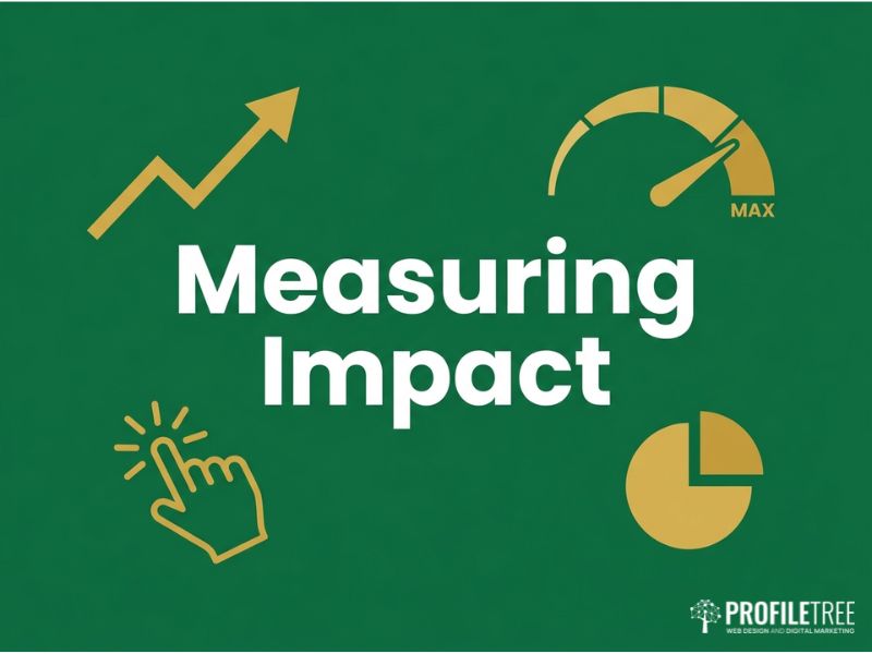 Vector graphic on measuring the impact of animated explainer videos, with analytics charts and a gauge in gold on dark green.