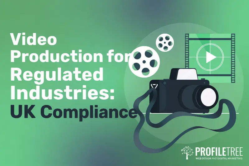 Flat illustration of video production compliance for regulated financial, healthcare and legal industries