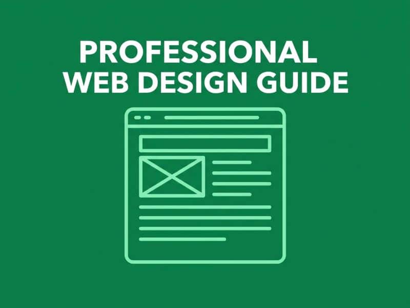 Professional web design guide illustration with browser window icon on green background