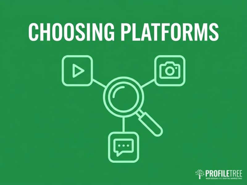 Social media lead generation platform selection icon showing app icons and magnifying glass