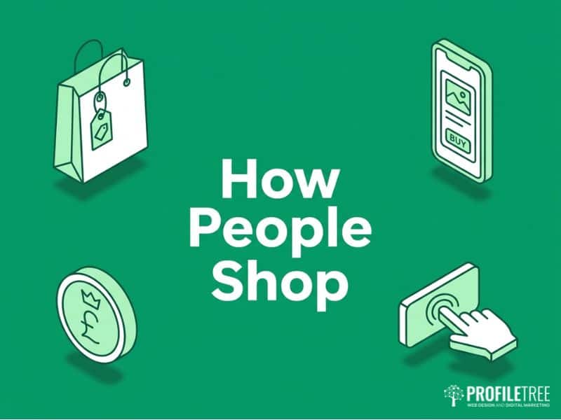 Vector illustration titled How People Shop showing shopping behaviour in Instagram Business.