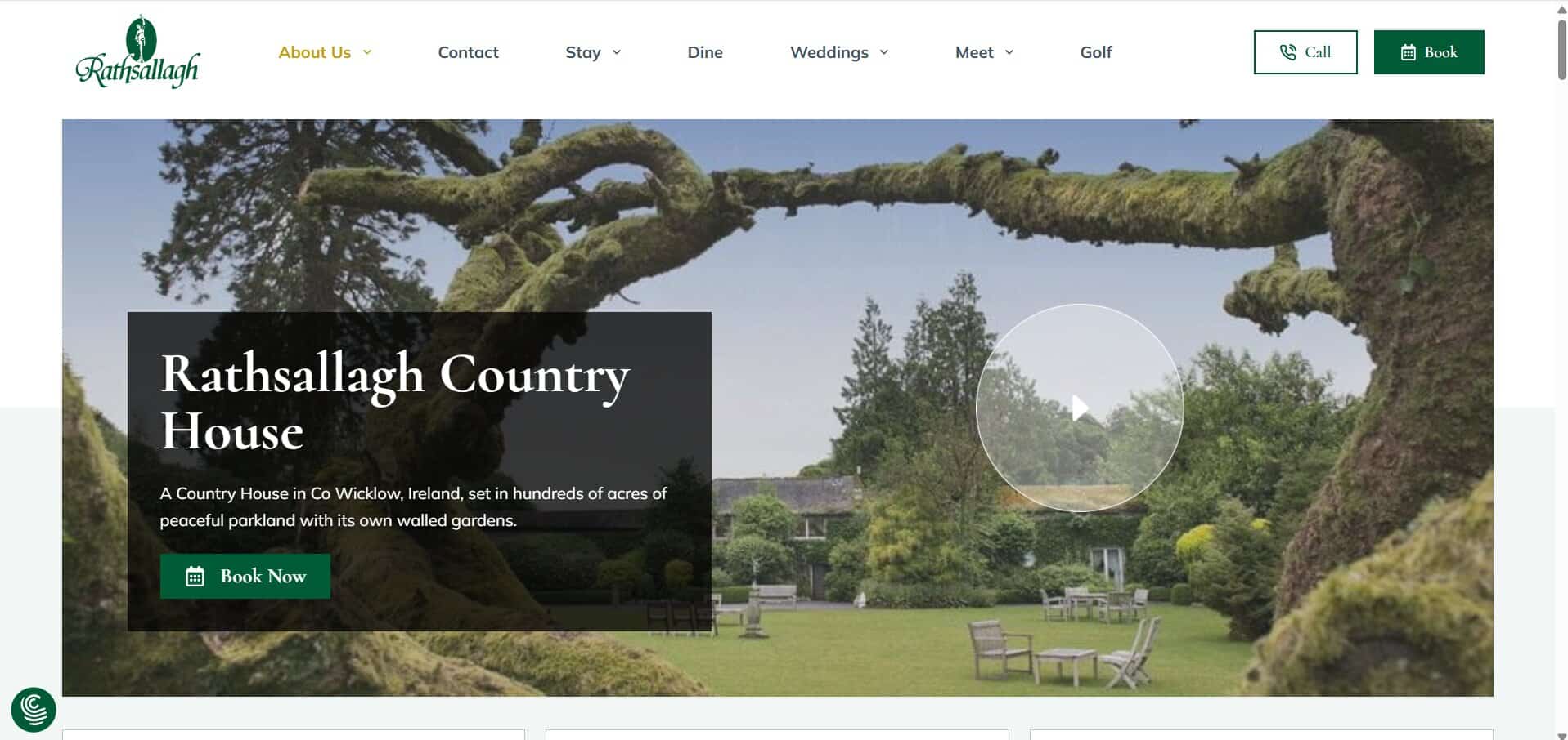 Rathsallagh Country House homepage hero showing the Co Wicklow wedding venue and its parkland setting