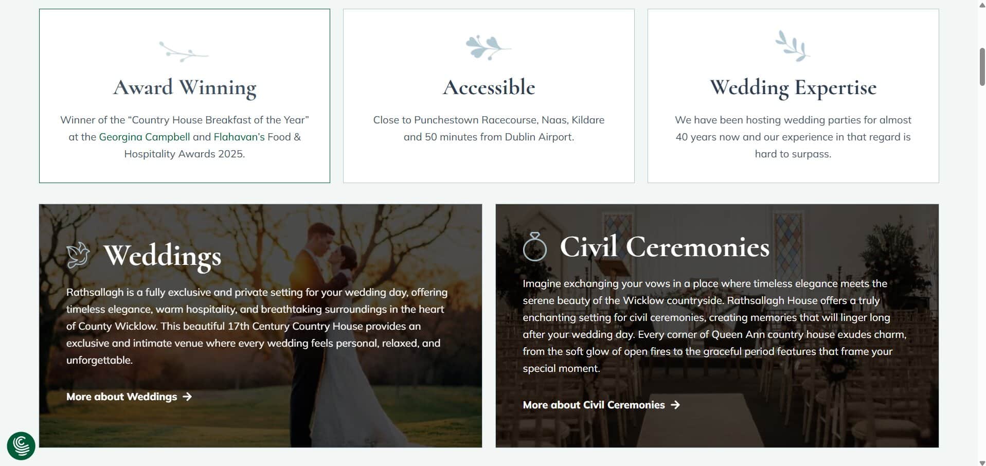 Weddings and Civil Ceremonies sections on the Rathsallagh Country House wedding venue website