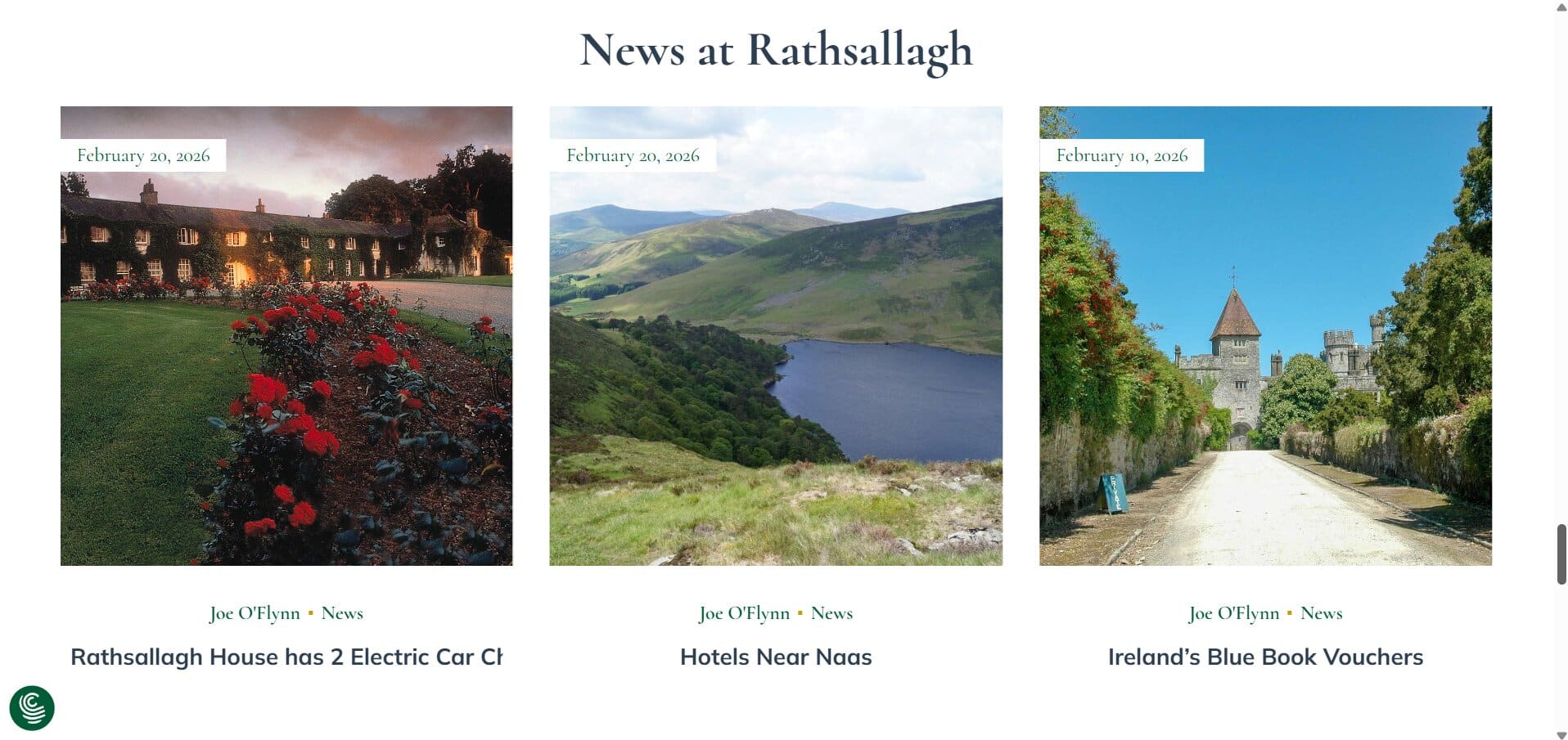 News section on the Rathsallagh Country House site, the Co Wicklow wedding venue rebuilt by ProfileTree
